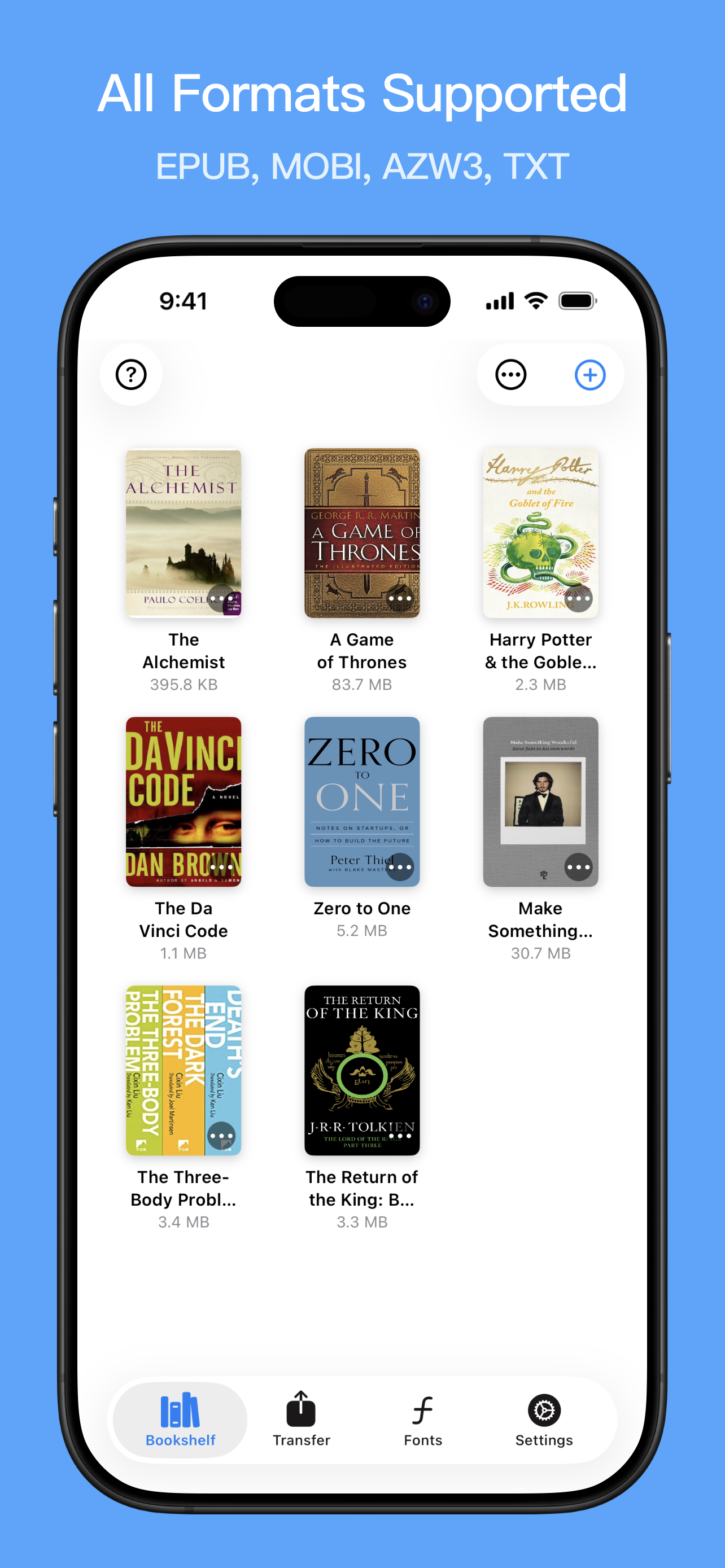 Bookify library view with imported eBooks